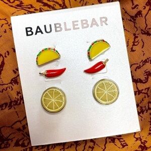 Brand New BaubleBar Set of 3 Pairs Cinco De Mayo Post Earrings Taco Chili Lime